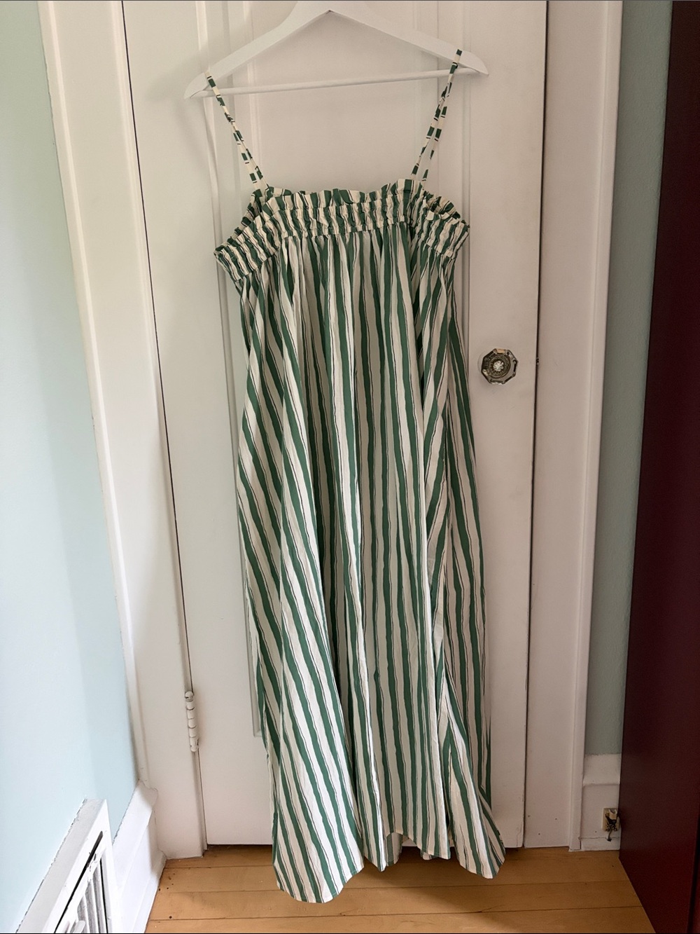 Madewell • Green and White Striped Cotton Tent Maxi Dress (Size L) - Picture 8 of 8